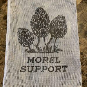 White mesh back with Morel Graphic and text that says Morel Support